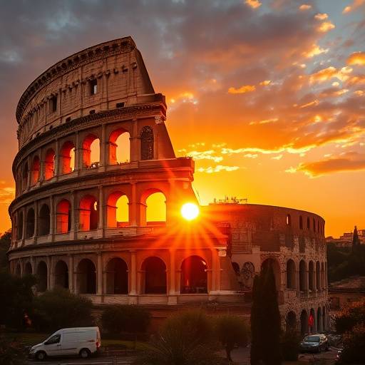 Fotografia di un tramonto sul Colosseo a Roma