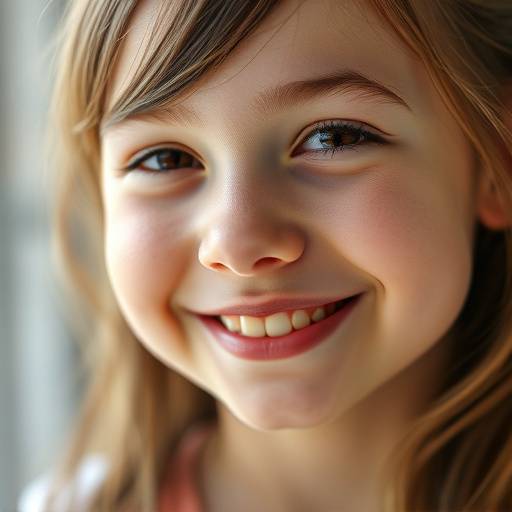 Primo piano di una ragazza sorridente con luce naturale, ritratto professionale